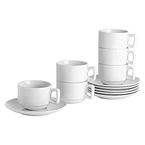 Argon Tableware Klassisches Stapel -Teetasse & Untertasse -Set - 200ml - 48pc - Weiß