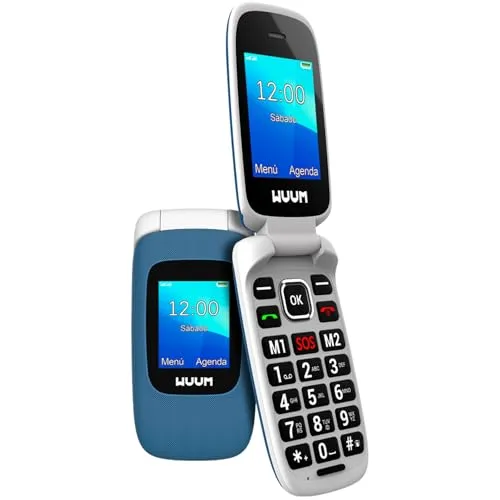 WUUM CLAP – Klapp-Handy mit Zwei Displays | Große Tasten und Ziffern | 2 Direktspeicher und SOS-Taste | Bluetooth | Großer 800mAh Akku | USB-C | Blau