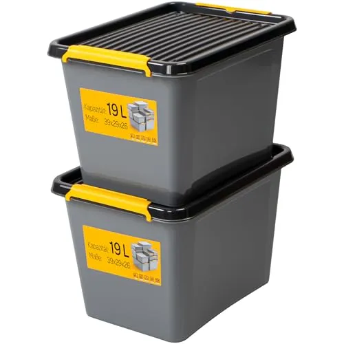 KONZEPT 2 Stück Aufbewahrungsbox mit Deckel 19 L - Aufbewahrungsbehälter mit Deckel, staubdicht und ideal für Keller oder Garage – schützt Ihre Gegenstände vor Schmutz und Schädlingen.