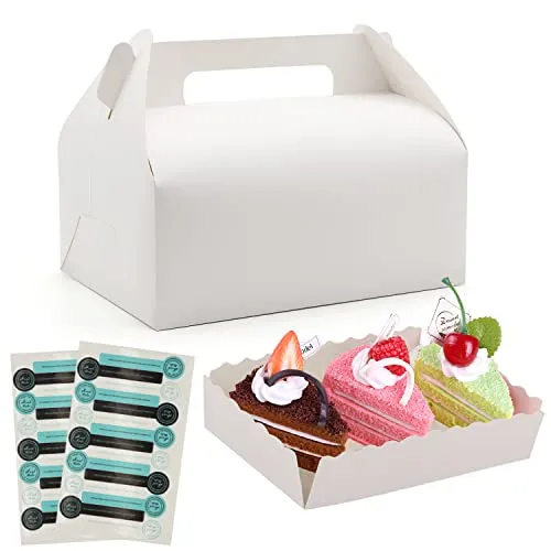 PHULWEL Papstar Gebäckkartons, Cupcake Box mit Tragegriff Papiertablett eckig, 20 Stück Transportbox mit Aufklebern, Geschenkschachteln aus Papier(16 x 9 x 8 cm, Weiß)