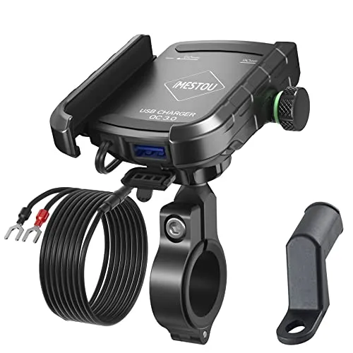iMESTOU Motorrad Telefonhalter mit USB-Ladegerät - Motorrad-Halterungen für elektronische Geräte, inklusive QC 3.0 Schnellladung und wasserdichtem Design für sicheren Halt und Nutzung während der Fahrt.