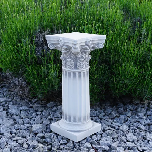 gartendekoparadies.de Gartensockel Podest Sockel mit Blätter-Motiv, Steinsockel, H. 45 cm, 16 kg, Frostsicher