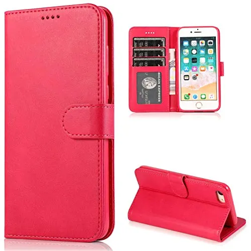 CTIUYA Handyhülle für iPhone SE 2022 / iPhone SE 2020 / iPhone 8 /iPhone 7 Hülle Leder Klapphülle Handytasche Flip Brieftasche Ledertasche mit Kartenfach Schutzhülle Magnet Case Tasche Cover,Rose Rot
