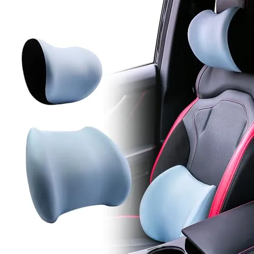 ODIWEN Ergonomische Kopfstütze und Lendenkissen, Memory Foam lordosenstütze Auto, Ergonomisches Lendenwirbelkissen Auto, Lendenkissen Auto, für Bürostühle Autositze(Blau)