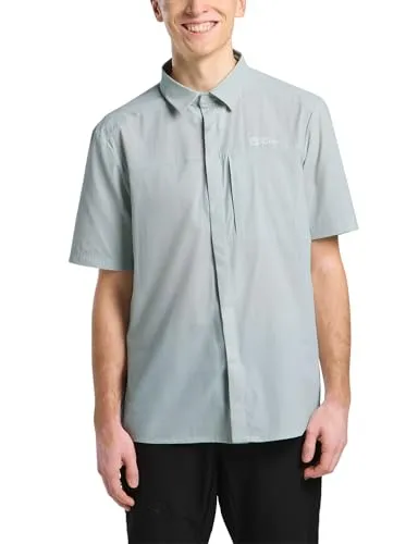 Jack Wolfskin Herren Vandra S/S Shirt Hemd - Cool Grey, XL EU - Herrenhemden, atmungsaktives und schnelltrocknendes Shirt mit Feuchtigkeitsregulierung und praktischer Brusttasche für optimalen Tragekomfort.