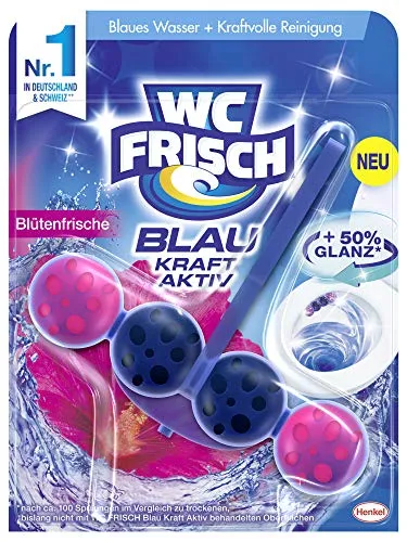 WC-Frisch Kraft Aktiv Blauspüler Blütenfrische, WC-Reiniger, 1 Stück, Farbspüler mit 50 Prozent mehr Glanz
