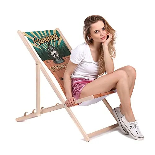 DreamRoots Liegestuhl Klappbar Holz aus Buchenholz, bis 130 kg belastbar, 3-Fach verstellbare Rückenlehne, waschbarer Polyesterbezug