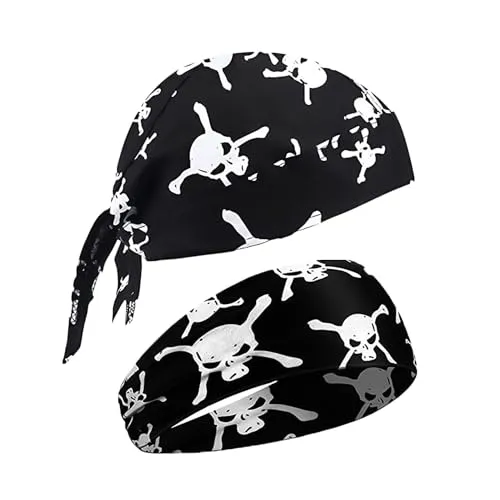 DHSBGWSX 1 Stück Piraten-Bandana, 1 Stück Stirnband, Totenkopf-Druck-Piraten-Kopfbedeckungszubehör, Herren-Bandana, Lässiger Piratenhut, Motorrad-Reitzubehör