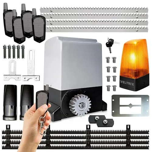 TECHGLOBE -Schiebetorantrieb Set 1500kg – Elektrischer Torantrieb für Schiebetore – LED Lampe + 4 Fernbedienungen – Schiebetor Motor Komplettset für Einfahrtstor
