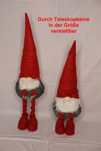 stehender Weihnachtswichtel rot mit Teleskop Beinen 39-84cm Filz Deko Gnom Zwerg