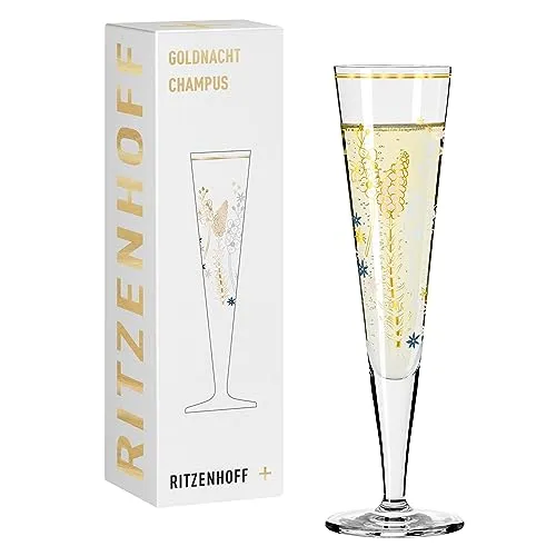 RITZENHOFF Champagnerglas Goldnacht Nr. 37 - 200 ml mit Edelweiß-Motiv - Elegantes Champagnerglas mit echtem Golddekor für besondere Anlässe. Hergestellt in Deutschland aus hochwertigem Kristallglas. Ideal für unvergessliche Momente bei Sekt und Schaumwein.