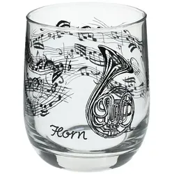 Musikboutique Glas Glas mit Instrumenten und musikalischen Motiven - Instrument: Horn, bedruckt mit Horn-Motiv