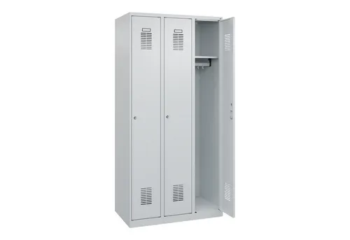 CP-Möbel Spind Basis PLUS, lichtgrau, 3 Abteile mit Zylinderschloss - Robuster Spind mit 3 Abteilen (je 30 cm) und Zylinderschloss für Sicherheit. Ideal für Schulen oder Fitnessstudios. Made in Germany, komplett montiert und mit 3 Jahren Garantie.