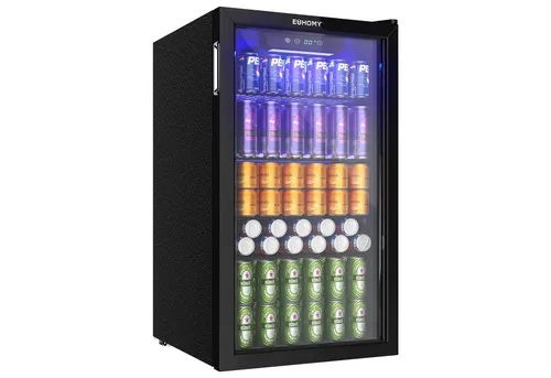 EUHOMY Getränkekühlschrank 90L – Mini-Kühlschrank für 126 Dosen - Praktischer Getränkekühlschrank mit 90L Volumen, verstellbaren Ablagen und flexibler Temperaturregelung von 0 °C bis 16 °C. Ideal für Zuhause, Bars und Büros.