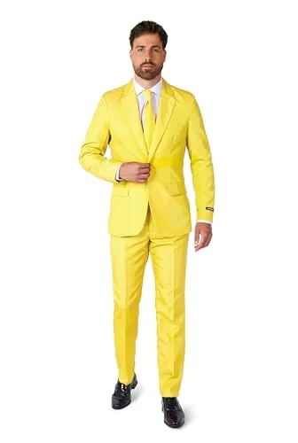 Opposuits Mr. Solid Suitmeister Herrenanzug gelb XL (58) - Business- & Abendmode für Herren, auffälliger gelber Anzug ideal für Karneval und besondere Anlässe, aus 100% Polyester für hohen Tragekomfort.