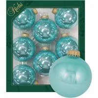 Produktbild Krebs Glas Lauscha Weihnachtskugeln Aquamarin Glanz Uni 8er-Set 7cm