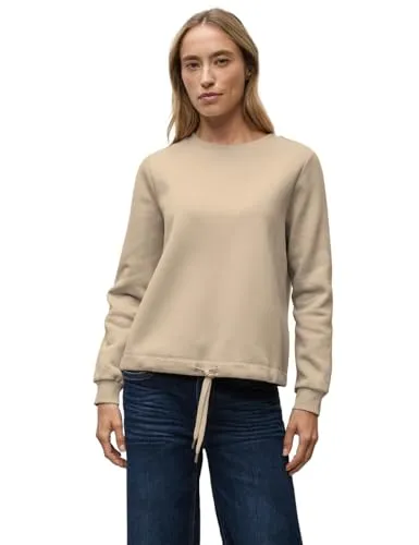Street One Sweatshirt mit Rippdetail in Sanded Beige - Damenpullover mit Tunnelzug und Ripp-Streifen, perfekt für einen lässigen Look. Bequem und stylisch für jede Gelegenheit.