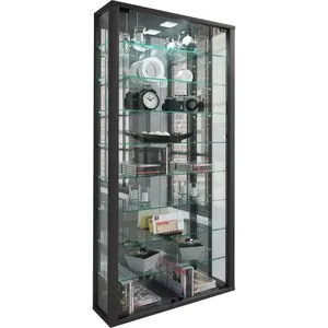 VCM Glasvitrine Vitrosa Maxi mit Spiegel - Hängende Vitrine mit 8 höhenverstellbaren Fachböden, ideal zum Präsentieren von Schmuckstücken und schützt vor Staub. Maße: 59 x 115 x 18 cm, elegante schwarze Holzstruktur.