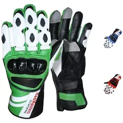 German Wear Motorradhandschuhe GW409G Lederhandschuhe Handschuhe aus Kalbsleder mit Protektoren grün 7=S