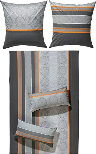 Erwin Müller Bettwäsche Edelflanell grau-Silber-orange 200x220 cm + 2 Kissenbezüge 40x80 cm - Hochwertige Bettwäsche aus 100% Baumwolle, pflegeleicht und mit praktischem Reißverschluss. Ideal für erholsame Nächte und stilvolle Akzente im Schlafzimmer.