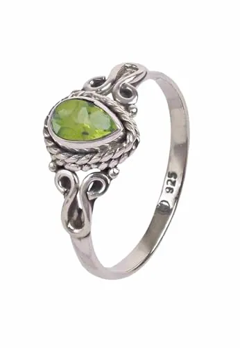 mantraroma Damen Ring Silber mit Stein Peridot Edelstein grün dezent verspielt