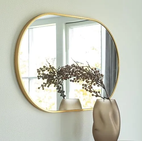LEBENSwohnART Moderner Spiegel ORLONA 50x80cm Gold Messing oval Wandspiegel Schminkspiegel Badspiegel