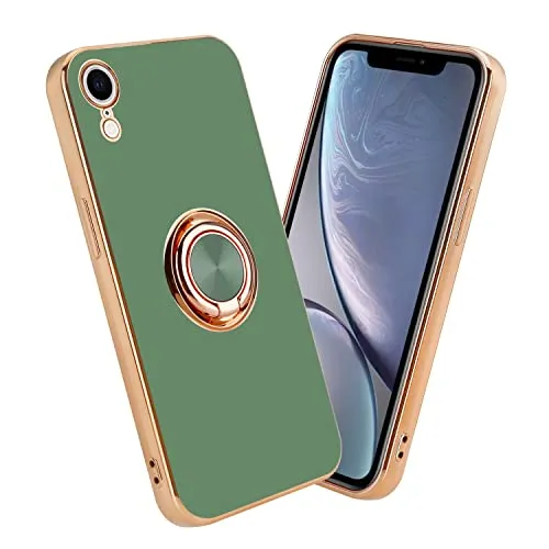 Cadorabo Hülle kompatibel mit Apple iPhone XR Schutzhülle TPU Silikon Case mit Ring Design mit Kameraschutz Slim Kratzfest Weiche Gummi mit Rundumschutz Case Hülle für iPhone XR in Grün