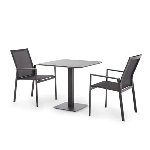 Liadomo Balkon-Set Limbadi/Torano - 2 Stapelstühle mit Klapptisch 80x80 cm - Textil-Gartenstühle - Bistrotisch Aluminium anthrazit - wetterfest - Outdoor - Gartenmöbel-Set