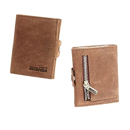 Minigeldbörse Herren braun Leder RFID Schutz, kleine Herren Mini Geldbörse, Mini-Geldbeutel Kartenetui schwarz Portemonnaie klein, Mini Portmonee Männer, Slim Wallet mit Münzfach