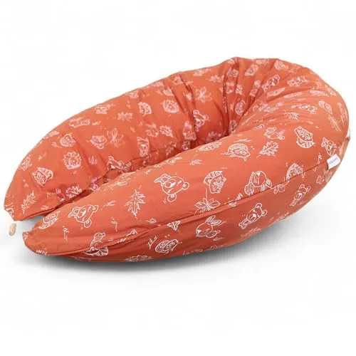 HOBEA-Germany Stillkissen 190 cm x 76 cm XXL Lagerungskissen Schwangerschaftskissen für Baby und Erwachsene Seitenschläferkissen Stillkissen mit Bezug aus Bio Baumwolle, Waldbewohner Rostrot