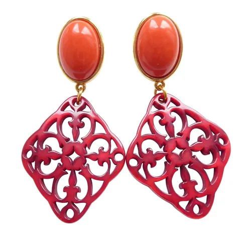 Mugello Paar Ohrstecker Frieda koralle-rot modisches Accessoire Statement Ornament, made in Germany Designer JustWin, Statementohrringe