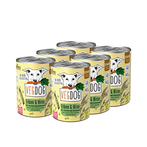 VEGDOG hypoallergenes Nassfutter für Senioren (6 x 400 g) | Adulte Hunde ab 7 Jahren | gut verdaulich | Alleinfutter für Allergiker mit Erbsenprotein