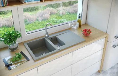 Granit Spüle DG005 - Einbauspüle in Grau 95x50 cm - Sanitäranlagen & Zubehör - Robuste und kratzfeste Granit Spüle, hitzebeständig bis 280°C und ideal für moderne Küchen.