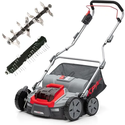 IKRA BOSCH 36V Akku 3in1 Vertikutierer IB-SR 36 - Flexibel & Leistungsstark - Vertikutierer, Rasenlüfter & Grasfänger in einem! Mit 36cm Arbeitsbreite, 45l Fangkorb und werkzeuglosem Walzenwechsel für mühelose Rasenpflege. Akku-kompatibel mit Bosch 36V Geräten.