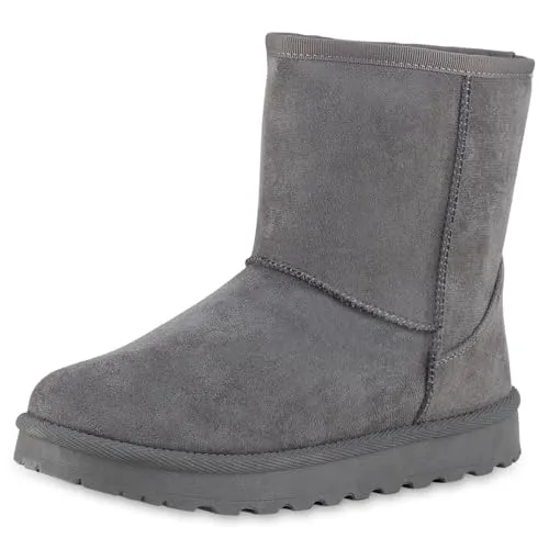 VAN HILL Damen Winter Boots 216508 - Bequeme Wanderschuhe mit Profilsohle - Wanderschuhe in Grau, ideal für kalte Tage. Die flache Profilsohle sorgt für optimalen Halt und Komfort beim Wandern.
