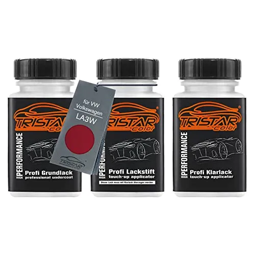 TRISTARcolor Autolack Lackstift Set für VW/Volkswagen LA3W Red Spice Metallic/Spice Red Metallic Grundlack Basislack Klarlack je 50ml