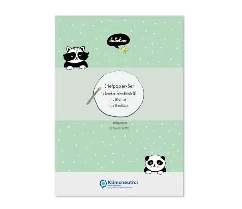 Briefpapier-Set für Kinder: Panda-Waschbär
