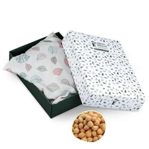 GRÜNSPECHT Kirschkern-Kissen 22 x 24cm, 100% Baumwolle, Blätter | Medizinprodukt: Wärmekissen mit Kirschkernfüllung, für Mikrowelle & Backofen