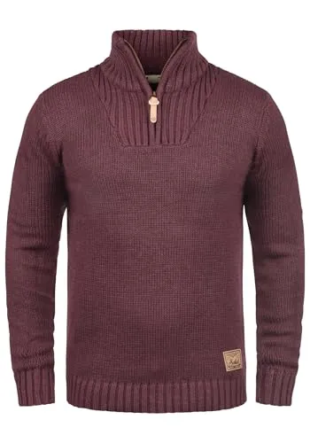 !Solid SDPetro Herren Strickpullover Troyer Grobstrick Pullover mit Troyerkragen Rippbündchen Label-Details Baumwollmischung Regular fit, Größe:3XL, Farbe:Wine Red Melange (8985)