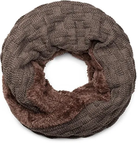 styleBREAKER warmer Feinstrick Loop Schal mit Flecht Muster und sehr weichem Fleece Innenfutter, Schlauchschal, Unisex 01018150, Farbe:Taupe