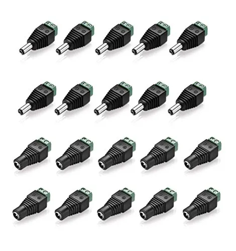 Niedervolt Adapter Set (10x Terminalblock 2-polig auf DC-Hohlbuchse + 10x Terminalblock 2-polig auf DC-Hohlstecker), 5,5x2,1mm, schwarz