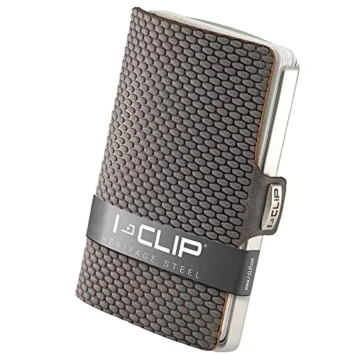 I-CLIP Edelstahl Geldbeutel - Slim Wallet mit Geldklammer - Geldklammern, in Deutschland hergestellt, aus satiniertem Edelstahl und hochwertigem Leder, bietet Platz für bis zu 10 Karten und ist ein stilvolles Geschenk.