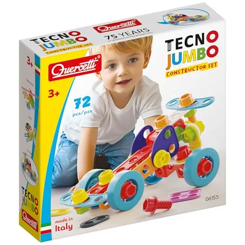 Quercetti 6155 Tecno Jumbo Konstruktionsspielzeug für Kinder ab 3 Jahren - Konstruktionsspielzeug Komplette Sets & Packs, fördert Kreativität und motorische Fähigkeiten in hochwertiger italienischer Verarbeitung.