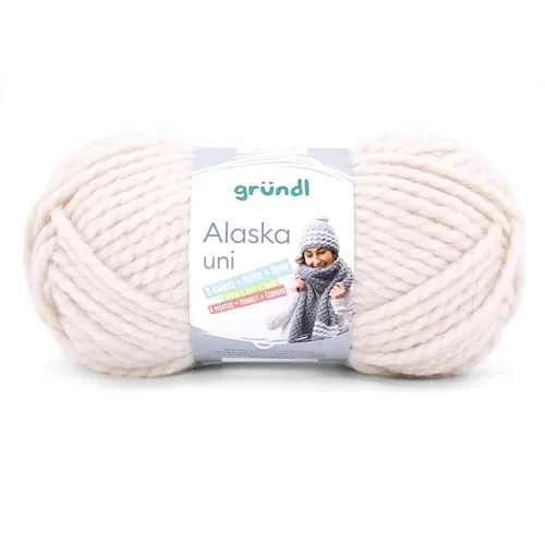 Gründl Alaska uni Wolle zum Stricken aus 80% Polyacryl, 20% Wolle, dicke Wolle 100 g, creme