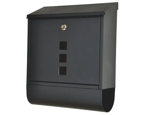 Dazikemo Briefkasten Piazza schwarz 38,5 x 30 x 11 cm - Moderner Wandbriefkasten aus pulverbeschichtetem, wetterfestem Stahl, ideal für große Briefe und Zeitungen mit 3 Sichtfenstern und inkl. Befestigungsset.