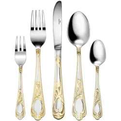 Karcher Besteckset Boston 72-teilig für 12 Personen – Elegantes Edelstahlbesteck mit Vergoldung - Stilvolles 72-teiliges Besteckset für 12 Personen aus Edelstahl mit goldenen Akzenten – ideal für Alltag und Feste, spülmaschinenfest und pflegeleicht.