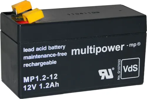 Multipower AGM-Batterie MP1,2-12, 12 V, 1,2 Ah, Faston 4,8 mm Anschluss, mit VdS-Zulassung