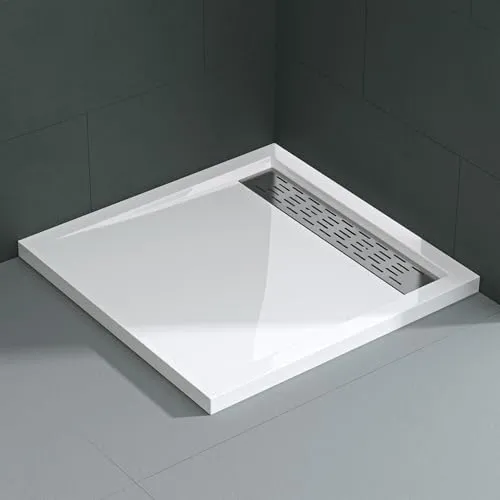 Mai & Mai Duschwanne 90x90x5cm Duschtasse Weiß Acryl-Wanne flach Quadratisch inkl. Ablaufgarnitur01