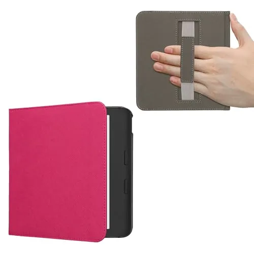 kwmobile Klapphülle kompatibel mit Kobo Kobo Libra Colour/Tolino Vision Color Hülle - Schutzhülle für den eReader aus Kunstleder mit Handschlaufe in Neon Pink