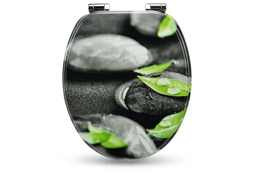 SANFINO® Premium WC Sitz mit Absenkautomatik – Rocks - WC-Sitz aus Holz mit hoher Lebensdauer, sanfter Absenkautomatik und kreativen Motiven für maximalen Komfort und einfache Montage.